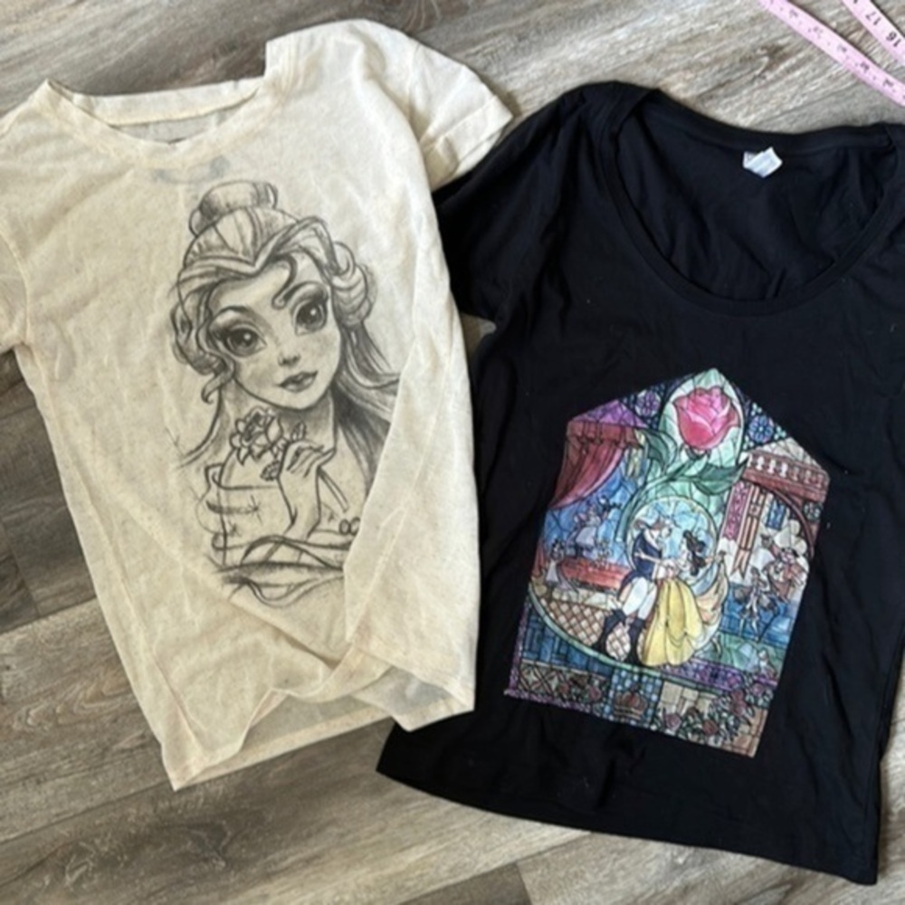 Disney Beauty and the beast shirts 2 black and tan Disneyland Belle